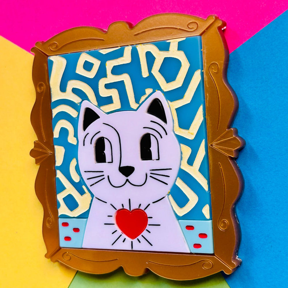 Stylish Pop Art Cat Brooch - Contemporary Acrylic Cat Pin for Women | Makokot Design | Perfect for Jackets, Bags & Accessories