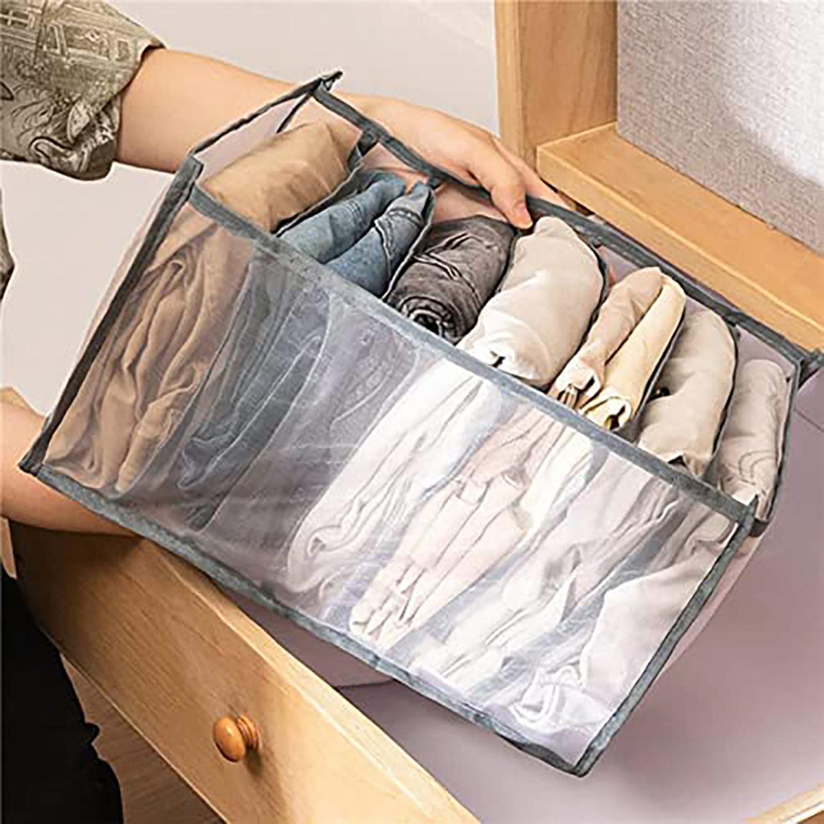Wuztai 7 Grids Mesh Foldable Clothes Organizer Drawer - Storage Box for Jeans, T-Shirts & Accessories | Perfect for Closet, Dresser & Bedroom Organization