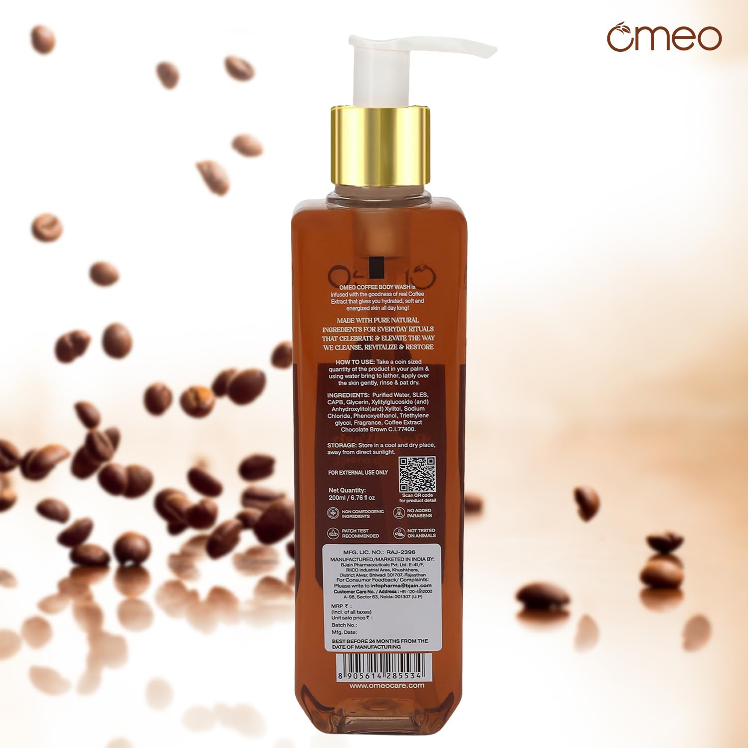 Omeo Coffee Moisturising Body Wash for Dry Skin - 200ml Hydrating Shower Gel with Antioxidants | Perfect for Morning Energy Boost & Relaxing Nighttime Routine