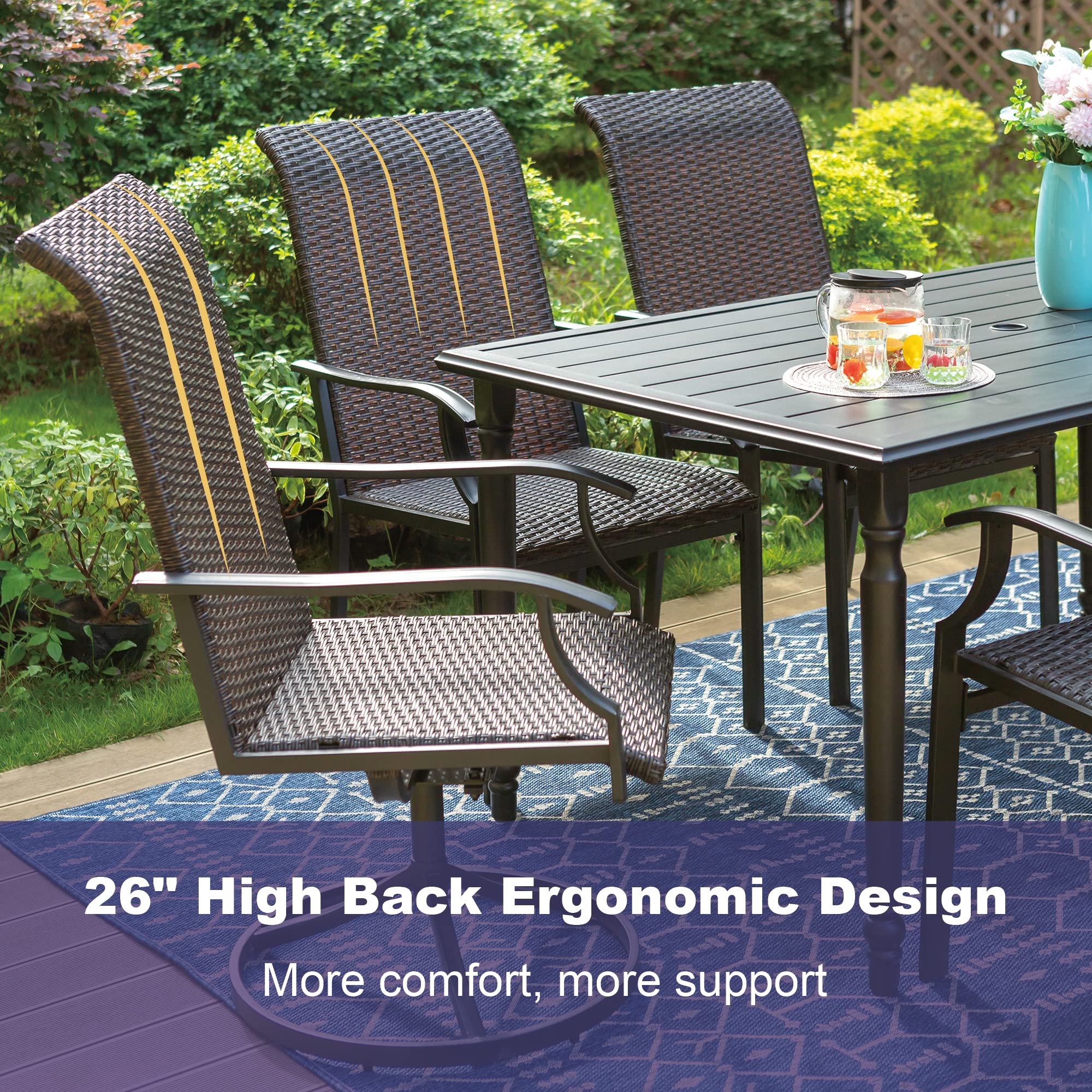 7-Piece Outdoor Patio Dining Set with 6 Rattan Chairs (2 Swivel) & Metal Table - Perfect for Garden, Backyard, Poolside & Outdoor Entertaining