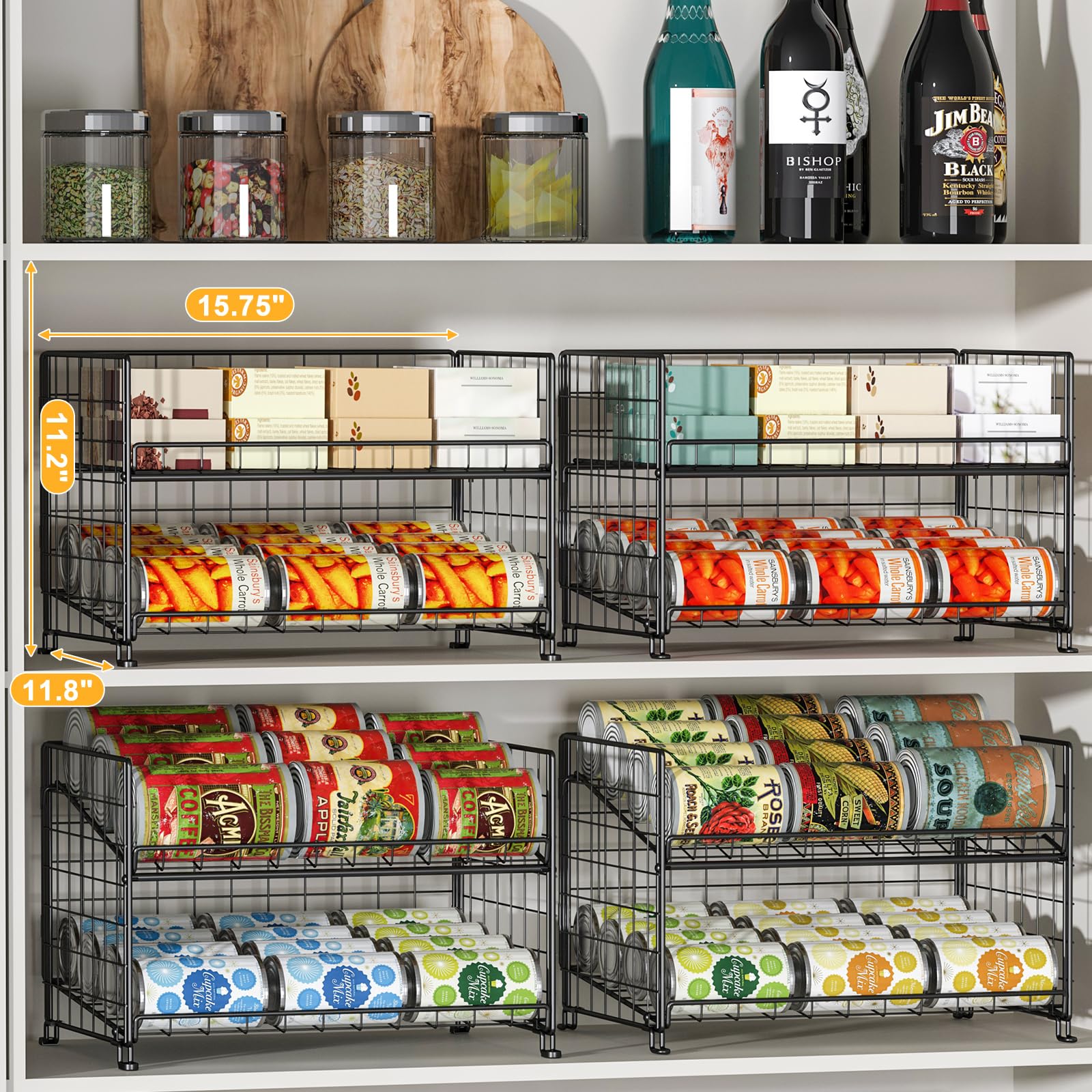 2-Pack Stackable Kitchen Pantry Organizer - Space-Saving Cabinet Storage for Food, Snacks & Soda Cans - Multifunctional Dispenser for Pantry, Office or Dorm Room Organization