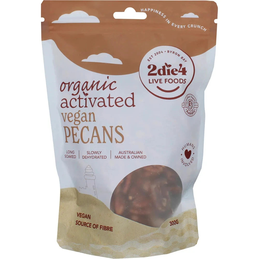 Organic Activated Pecans by 2DIE4 LIVE FOODS - Raw Vegan Superfood Snack, 300g - Perfect for Salads, Baking & Healthy On-the-Go Nutrition