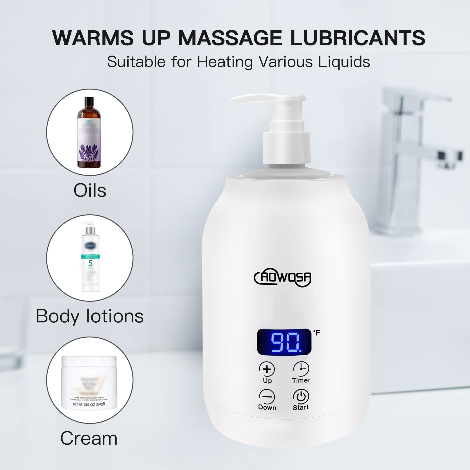 Professional Electric Massage Oil Warmer Bottle - Digital Lotion Heater for SPA, Salon & Home Use with 2 Dispenser Bottles | Perfect for Relaxation, Aromatherapy & Pain Relief (White)