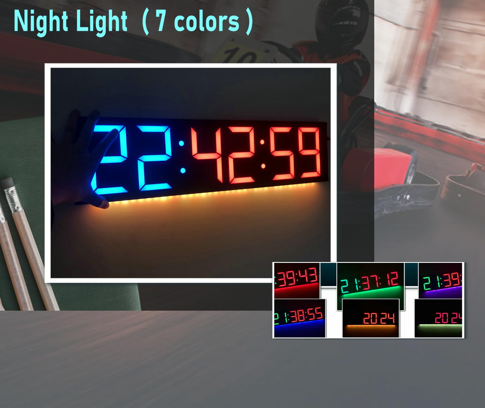 ETEBRG 17.7'' Large Digital Clock with 5.3'' Jumbo Digits - Interval Timer, Countdown/Countup, Stopwatch, Calendar & Temperature Display, 8 Alarms, 7-Color Night Light - Perfect for Home Gym, Garage, Classroom, Office & Kitchen (White)