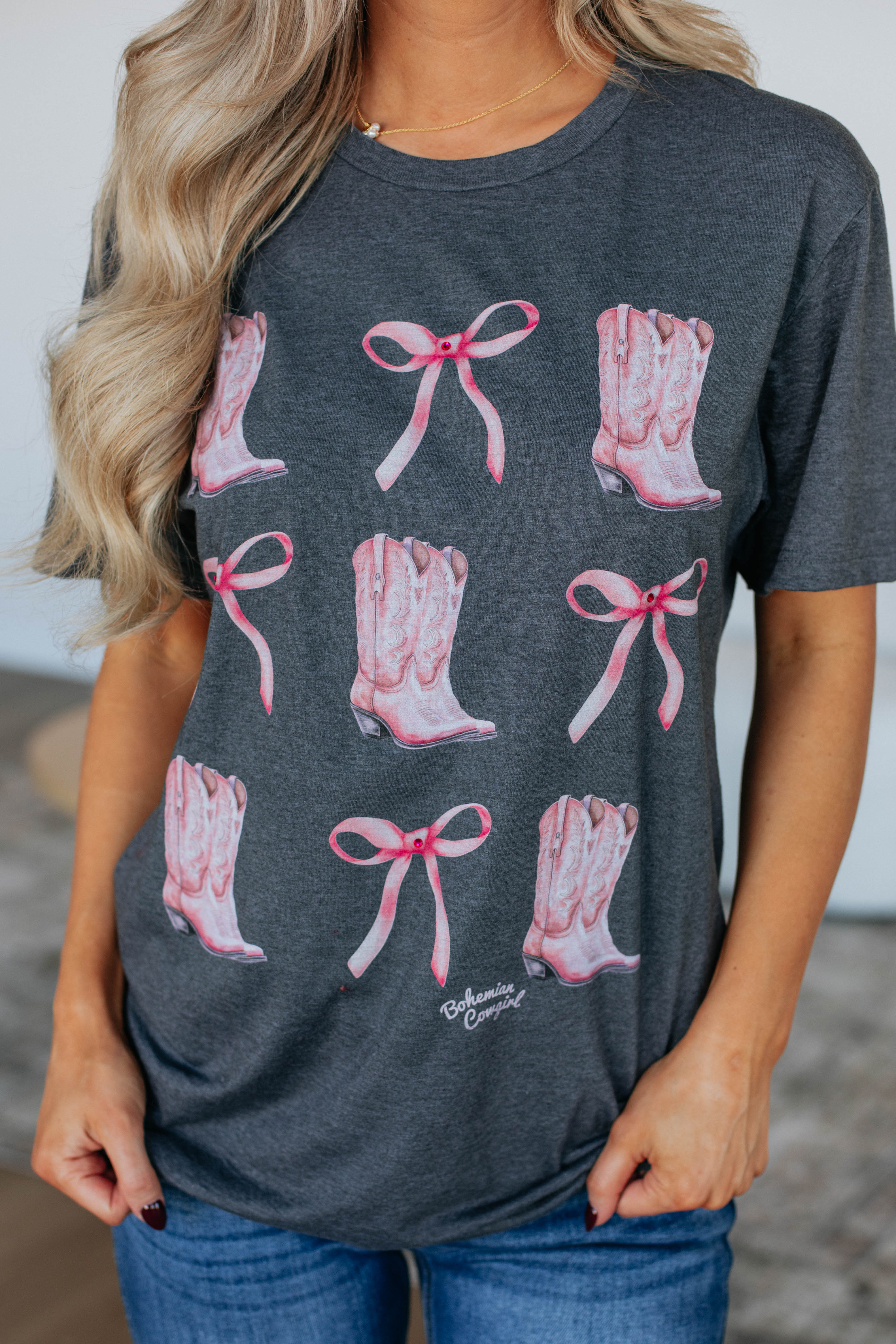 Trendy Boots & Bows Graphic Tee for Women - Cute Casual T-Shirt with Unique Print - Perfect for Everyday Wear, Outings, and Gifts