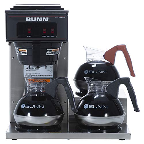 BUNN VP17-3 Commercial Coffee Maker - 12 Cup Low Profile Pourover with 3 Lower Warmers (Model 13300.0003) - Perfect for Offices, Restaurants, and Cafes