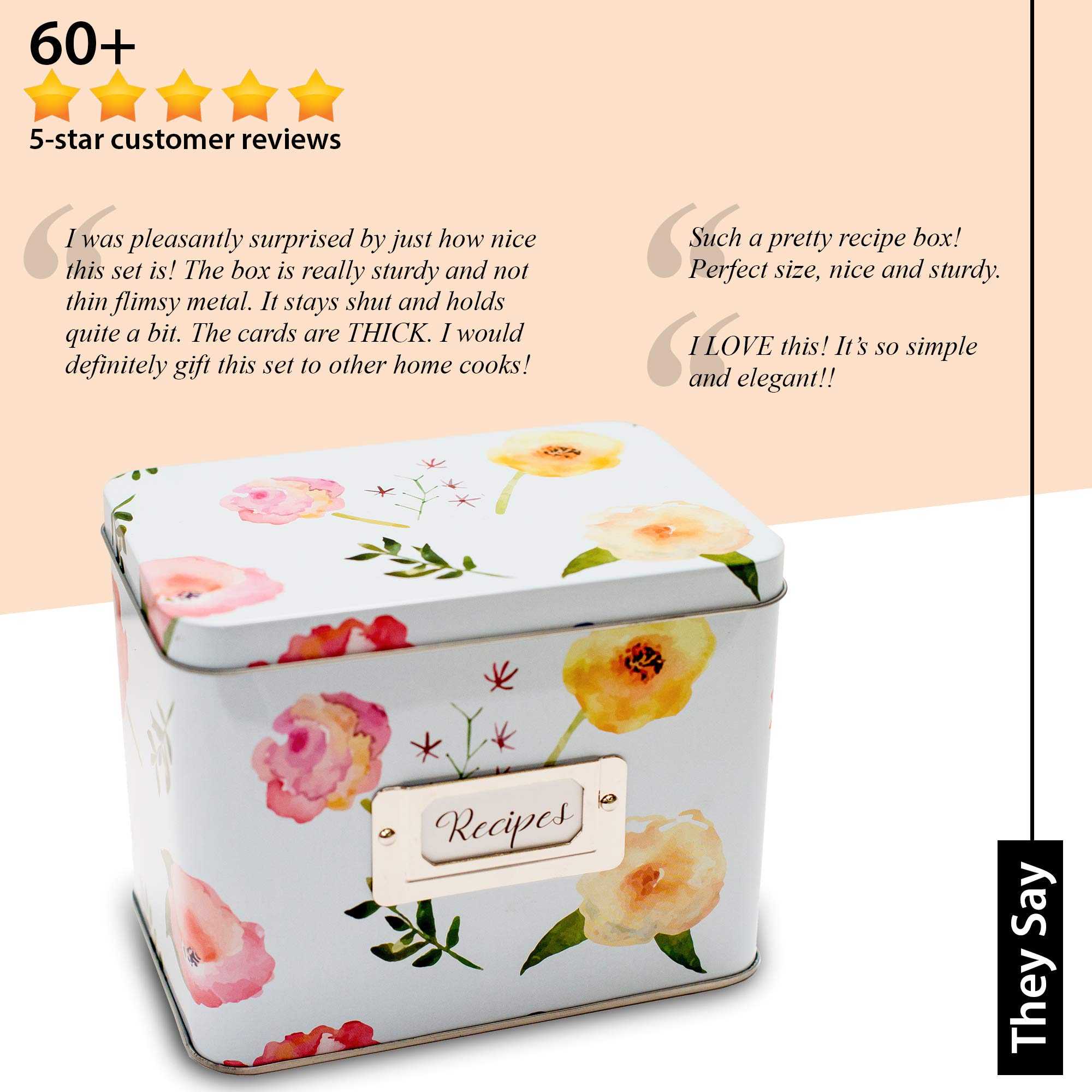 Heart & Berry Recipe Box Set with 24 4x6 Recipe Cards & 12 Dividers - Compatible with Standard 4x6 Index Cards - Perfect for Organizing Family Recipes, Meal Planning & Kitchen Storage