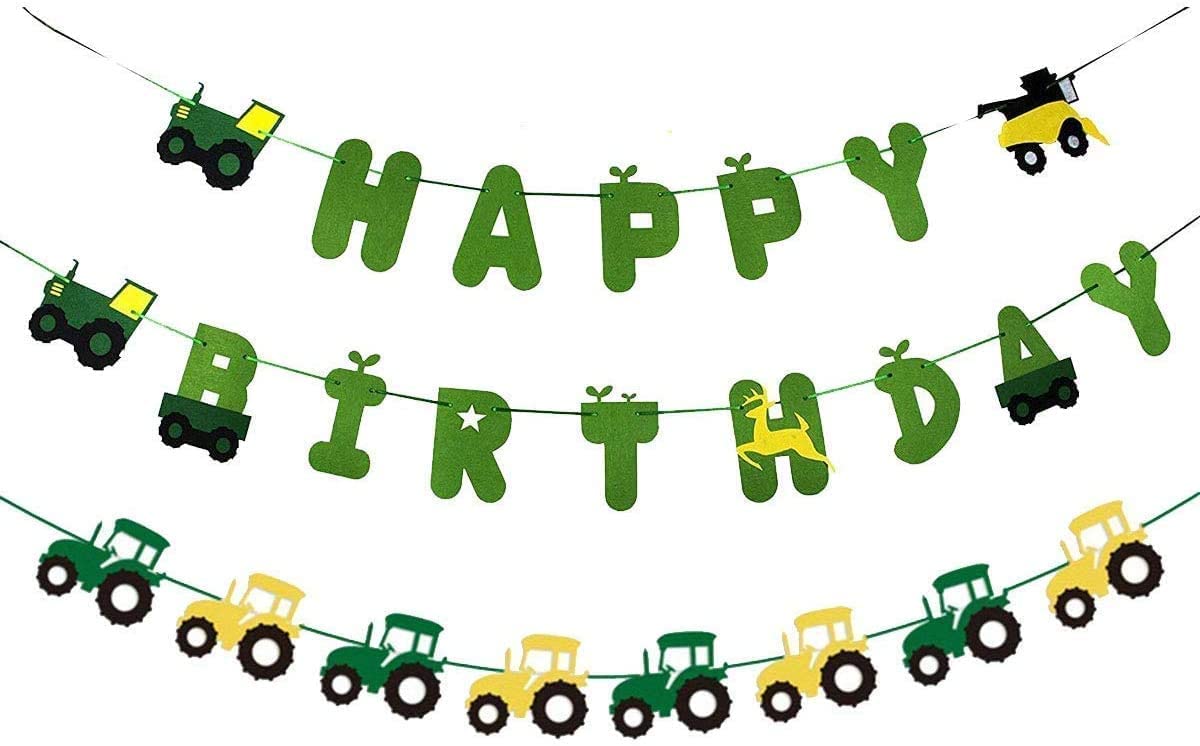 Green Tractor Birthday Banner Set with Garland - Farm Themed Party Decorations for Boys' 1st Birthday, Baby Shower & Tractor Lovers - Perfect for Barnyard, Country & Farmhouse Theme Parties