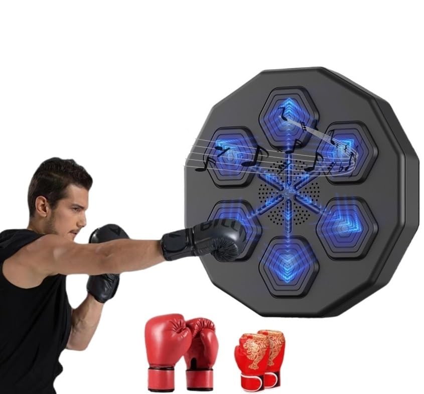 Smart Electronic Music Boxing Machine - Wall Mounted Punching Bag for Home Gym & Boxing Training | Interactive Boxing Target with LED Display & Bluetooth Speaker | Perfect for Adults & Kids Workouts (Includes Gloves) - Ideal for Home Fitness, Stress Relief & Family Fun