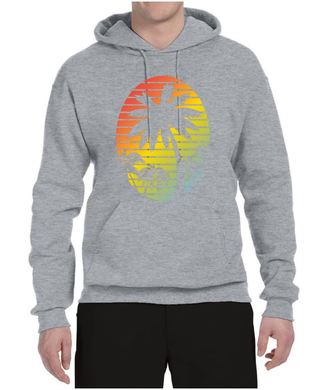 Wild Bobby Tropical Palm Trees Silhouette Sunset Graphic Hoodie - Unisex Pullover Sweatshirt with Pop Culture Design - Perfect for Beach Outings, Music Festivals & Casual Streetwear