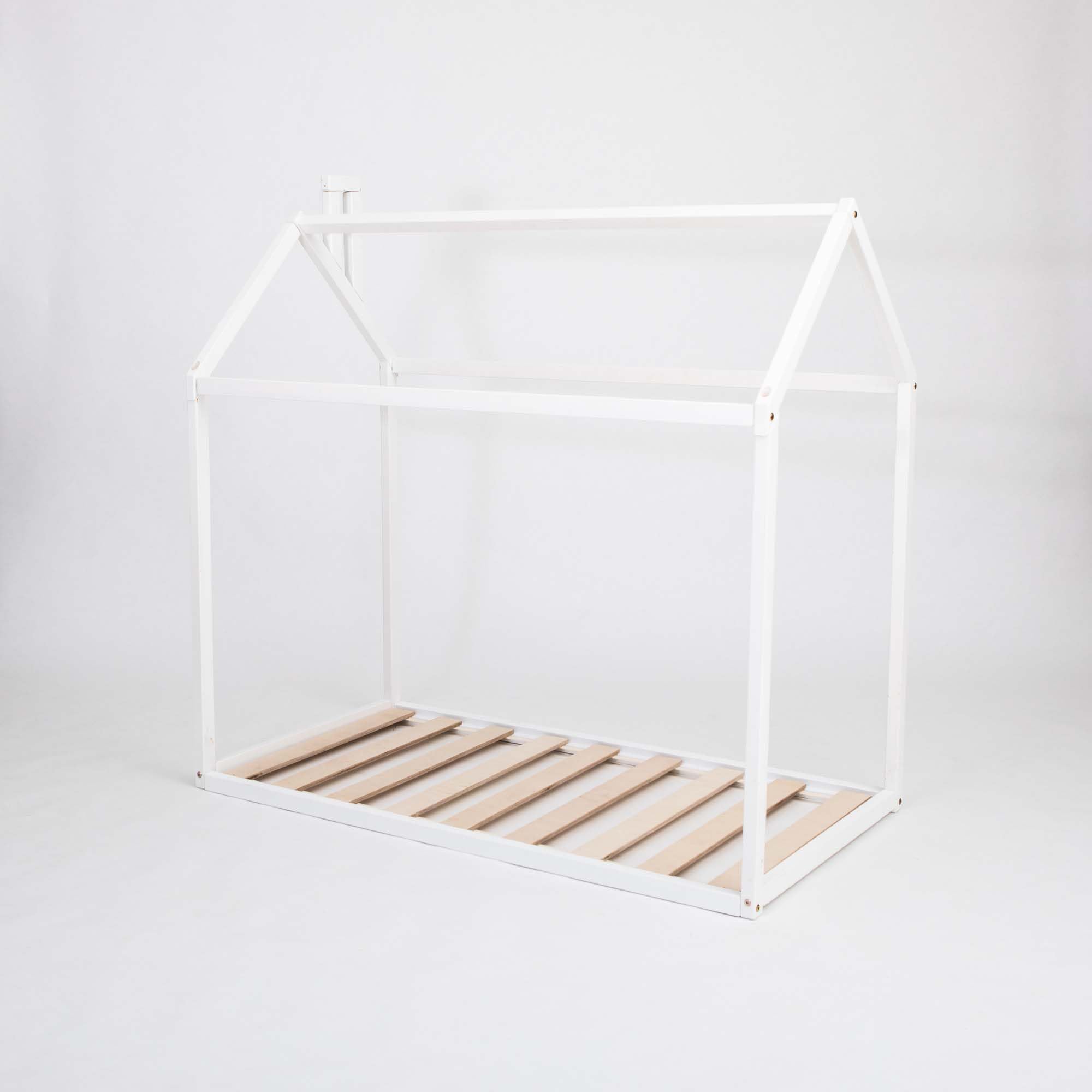 **Toddler Bed Frame - Wooden House Design Floor Bed with Twin Size Mattress Slats (39