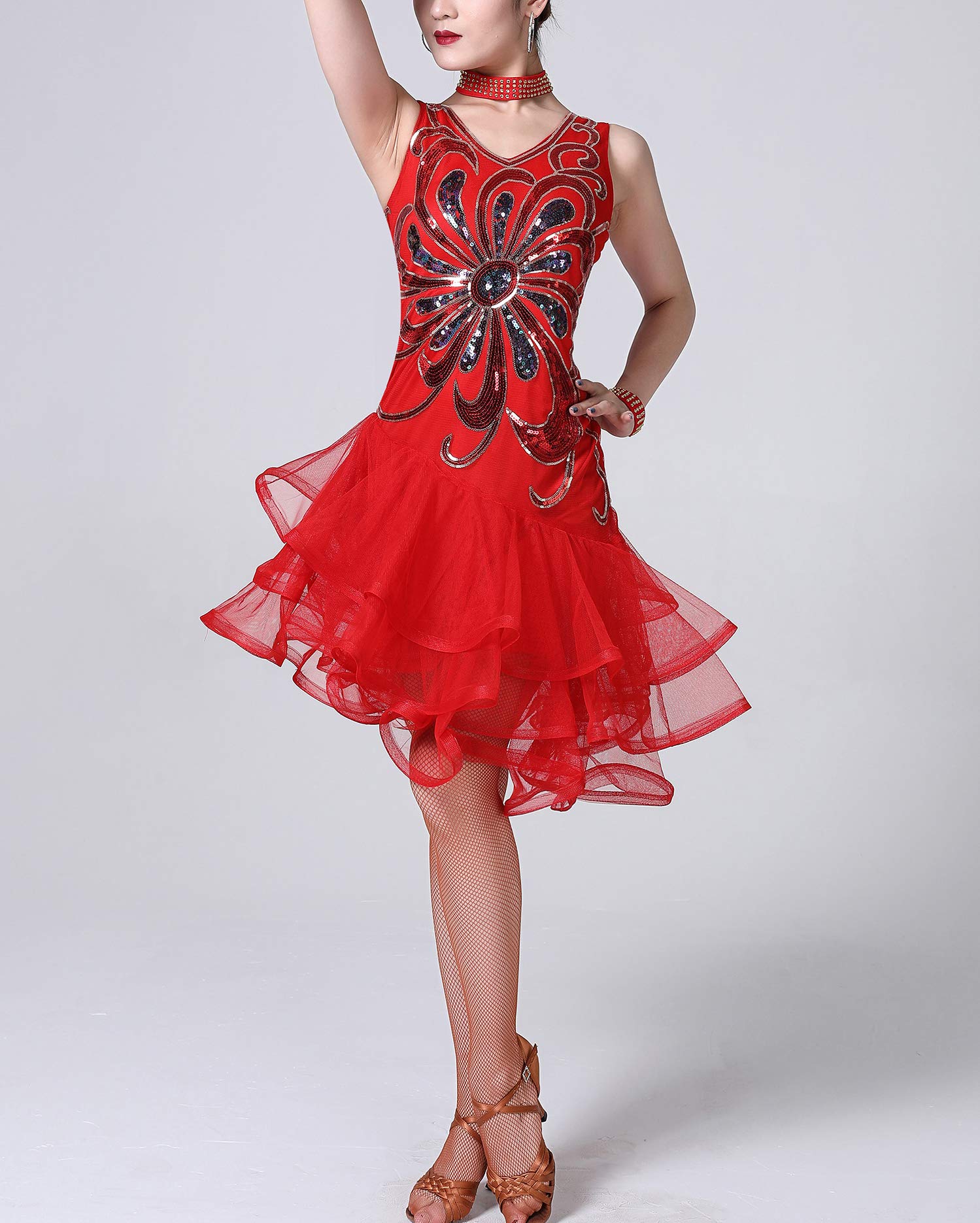 Whitewed Sequin Embroidery Salsa Dance Dress - Elegant Latin Clubwear & Theater Costume for Women | Perfect for Performances, Parties & Special Events