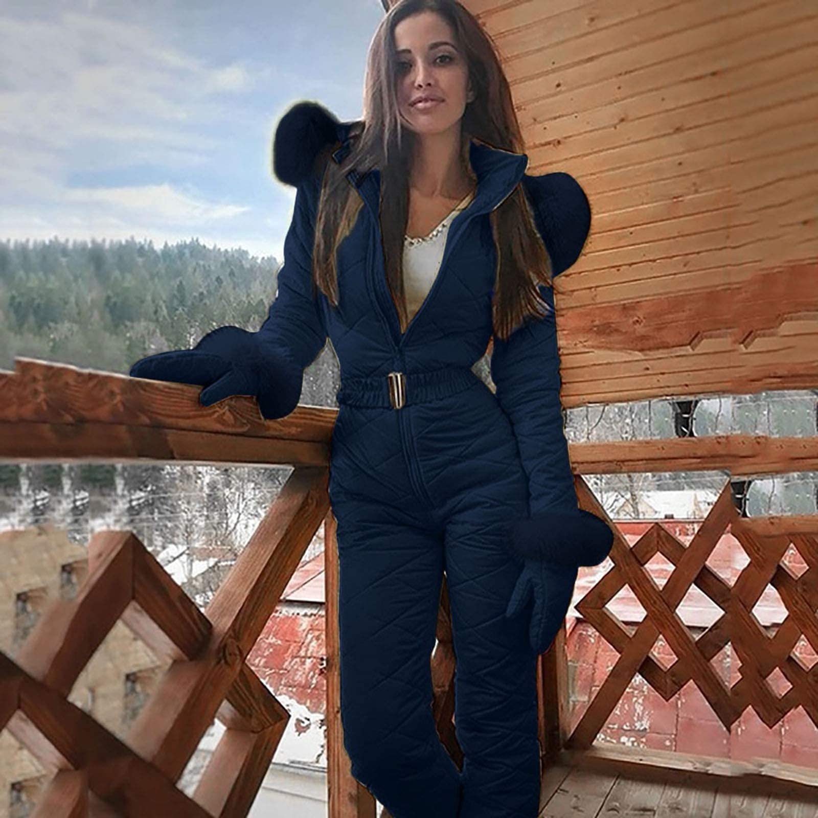 Women's Waterproof Ski Suit with Fur Collar & Hood - Winter Snow Jumpsuit for Outdoor Sports, Skiing & Snowboarding - Slim Fit Thermal Snowsuit for Cold Weather Adventures