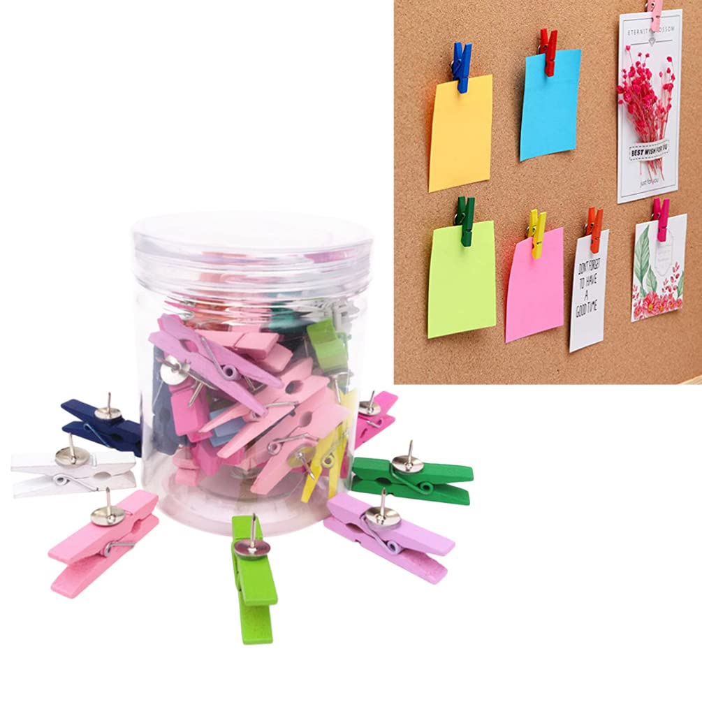 50pcs Wooden Clips - Natural Wood Thumbtacks for Bulletin Boards, DIY Crafts, Office & Home Decor - Push Pins for Corkboard, Fabric, Paper Projects