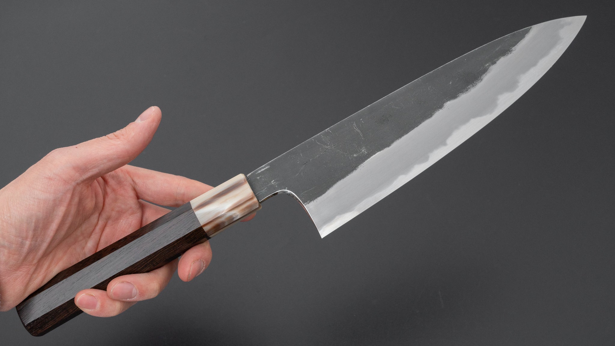 Hitohira Togashi Blue #2 Kurouchi Gyuto 210mm Japanese Chef Knife with Ebony Handle - Perfect for Sushi, Meat Cutting & Professional Kitchen Use