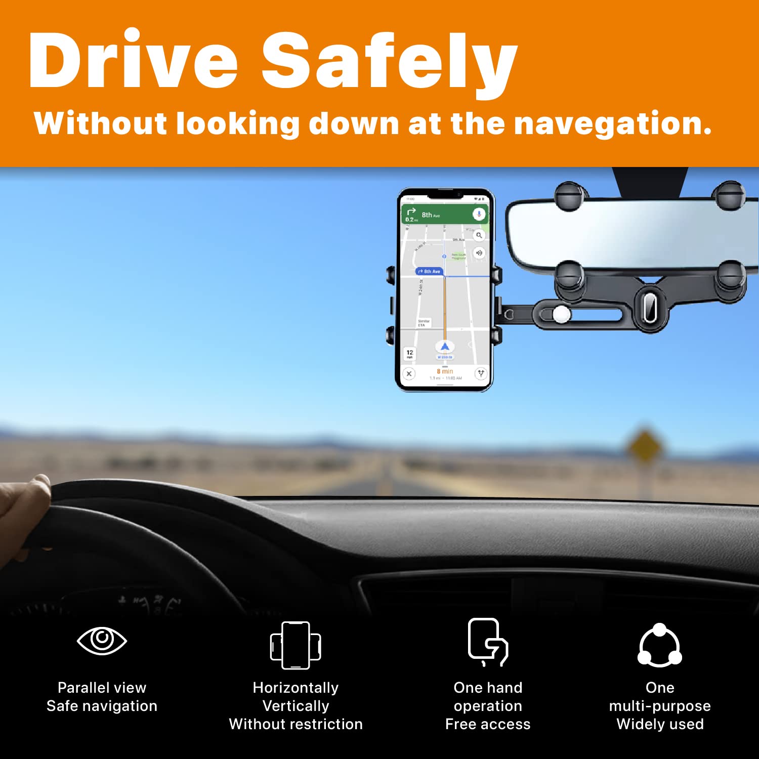 360° Rotating Universal Car Phone Holder - Rearview Mirror Mount for All Smartphones (iPhone, Samsung, Android) | Hands-Free GPS Navigation & Safe Driving Accessory