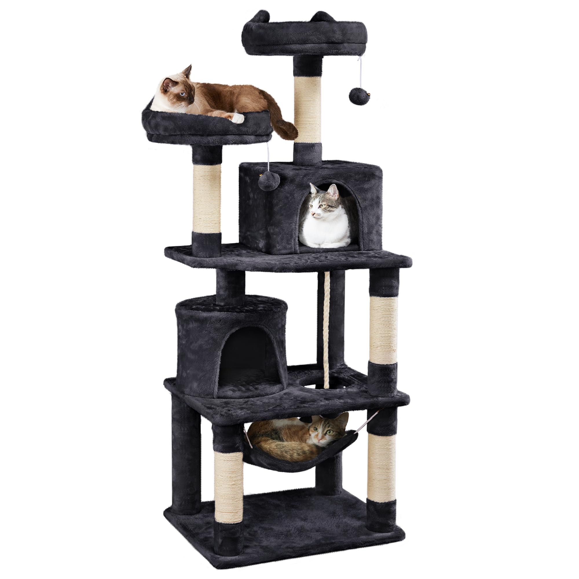 Yaheetech 62.2 Inch Multi-Level Cat Tree with Double Condo, Scratching Posts, Platform & Hammock - Sturdy Cat Tower for Indoor Cats - Perfect for Play, Climbing, Scratching & Relaxing in Home, Apartment or Office
