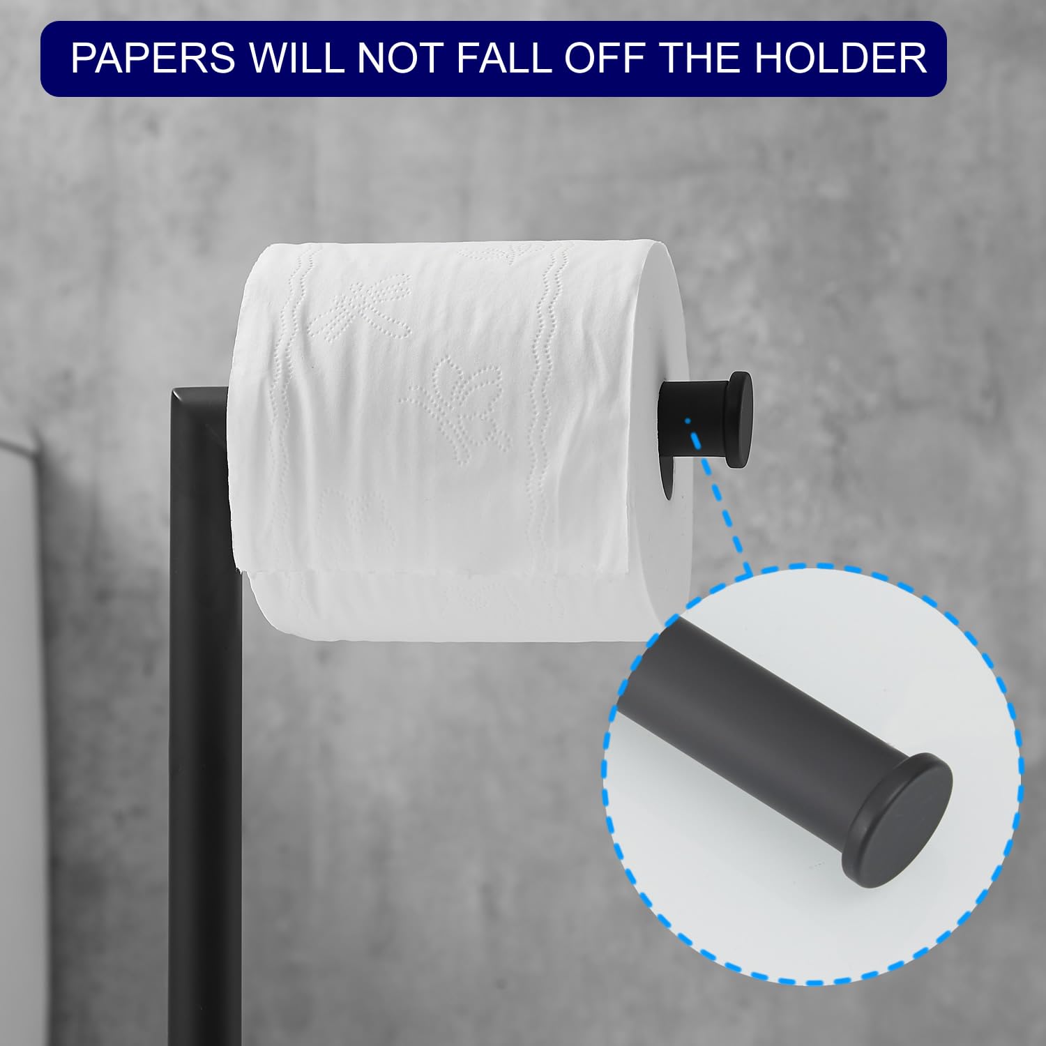 Black Toilet Paper Holder Stand with Reserve Storage - Wall Mounted Bathroom Tissue Roll Dispenser for Home, Office & RV Use