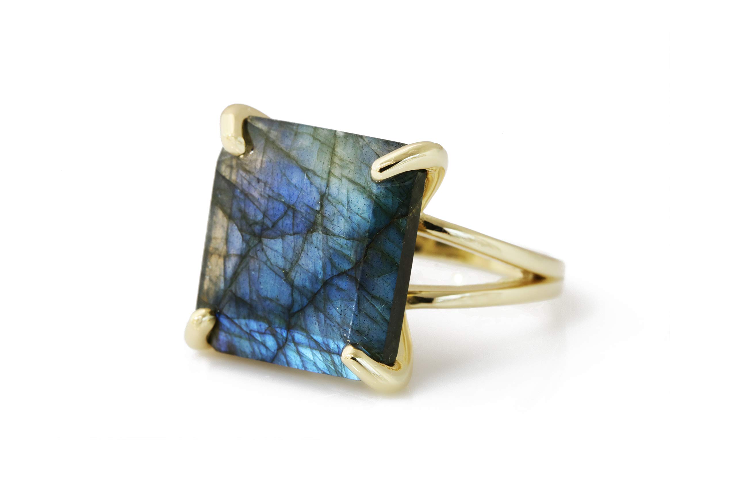 Vibrant Square Labradorite Ring - Handmade Gold Statement Ring for Women - Unique Gemstone Fashion Jewelry - Perfect for Parties, Weddings & Everyday Wear