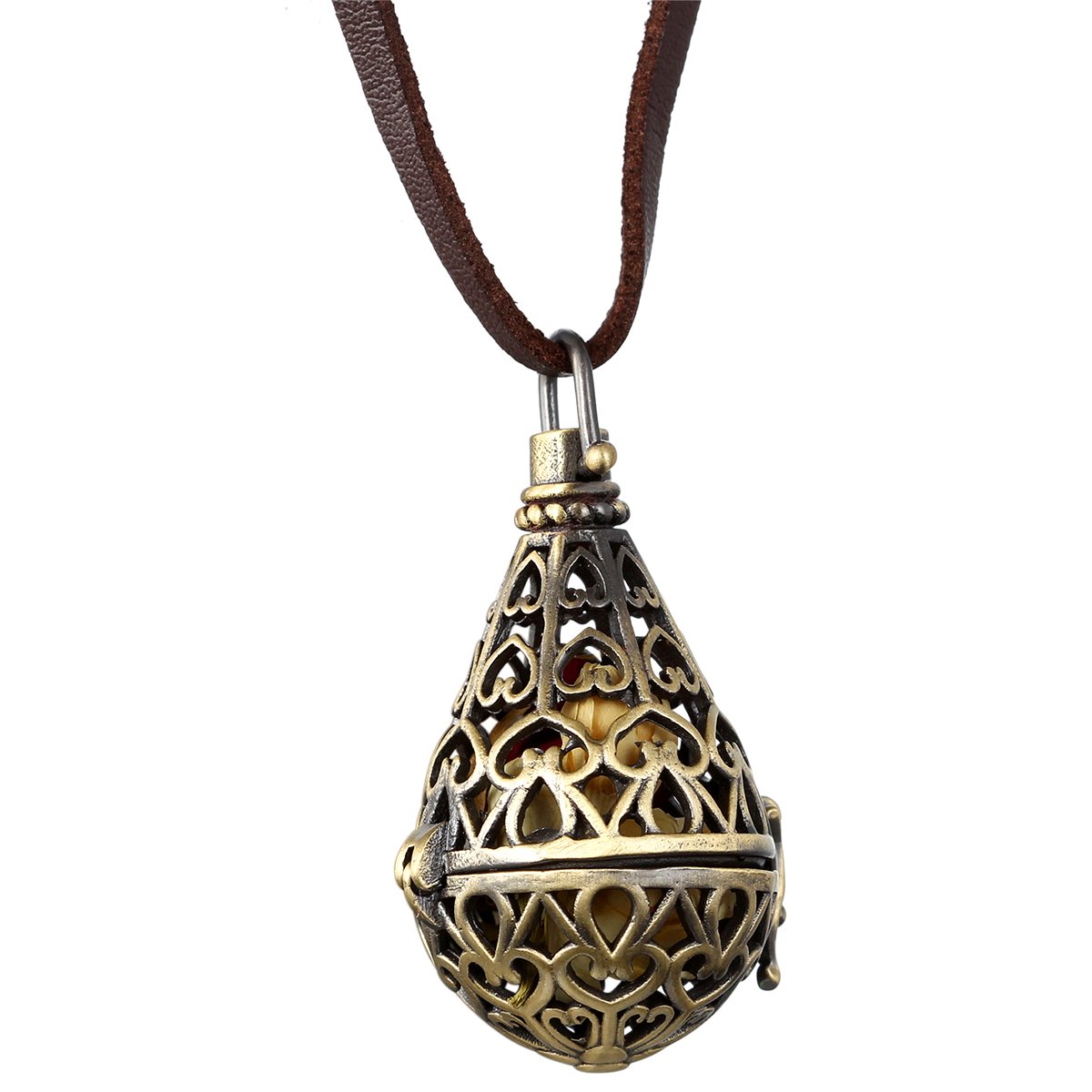 Vintage Copper Hollow Water Drop Pendant Necklace for Men & Women - Essential Oil Aromatherapy Locket for DIY Perfume - Perfect Valentine's Day Gift for Her/Him - Great for Meditation, Yoga & Stress Relief