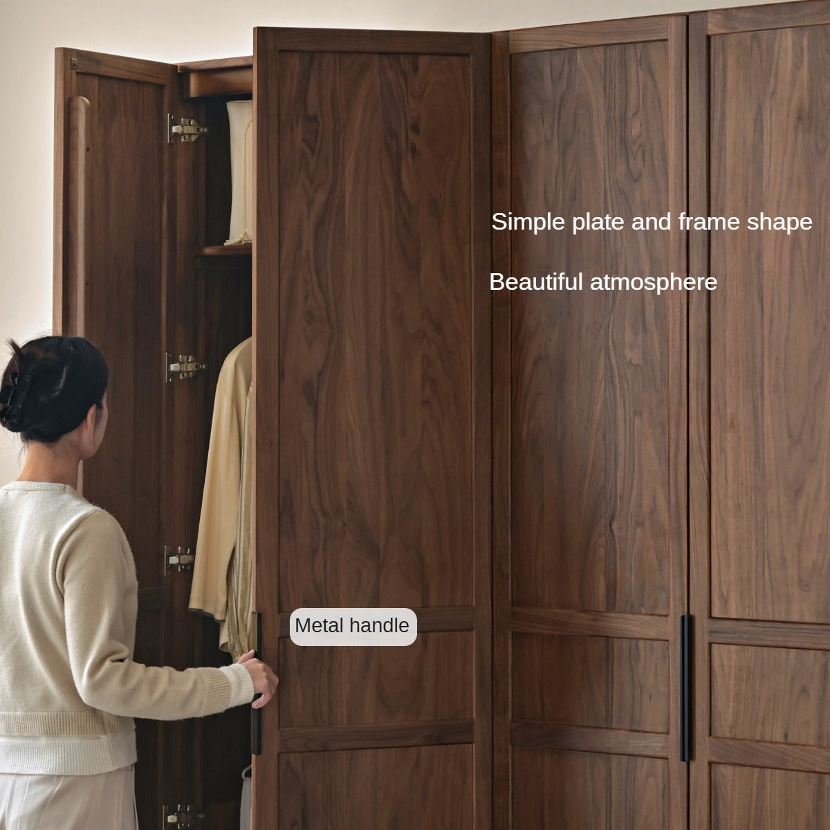 Modern Solid Black Walnut Wood Wardrobe - Stylish & Minimalist Closet Organizer for Bedroom, Walk-in Closet, or Guest Room Storage