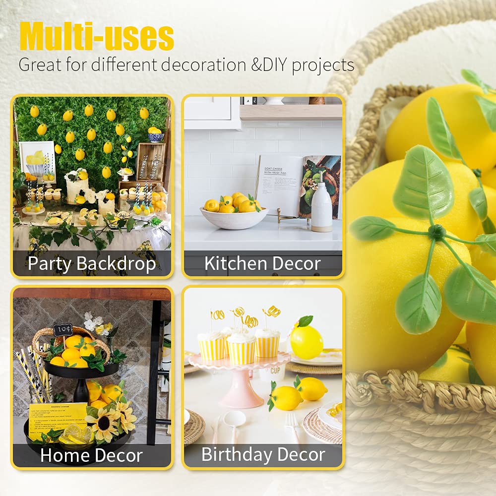 12 Pack Realistic Artificial Lemons with Leaves - 3.7