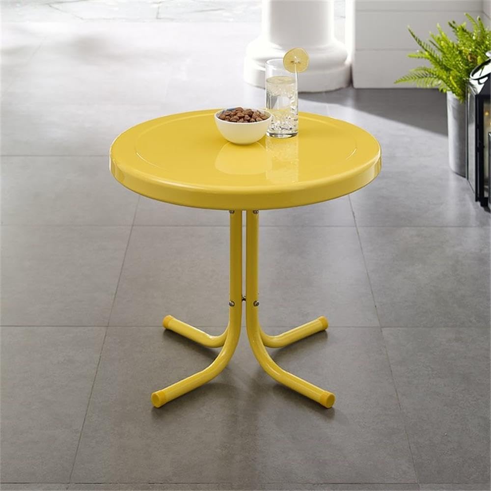 Home Square 2-Piece Yellow Metal Patio End Table Set - Outdoor Bistro Side Tables for Garden, Poolside & Patio Furniture