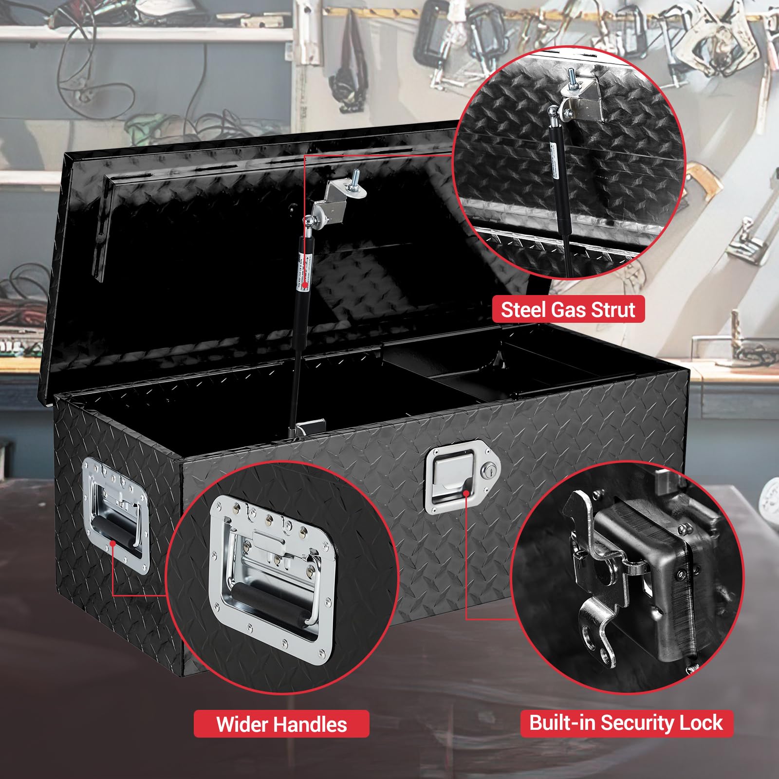 GARVEE 30 Inch Aluminum Truck Tool Box with Lock | Heavy Duty Waterproof Pickup Truck Bed Storage Organizer | Secure Tool Chest for RV, Trailer & Work Trucks | Perfect for Construction, Camping & Outdoor Gear Storage