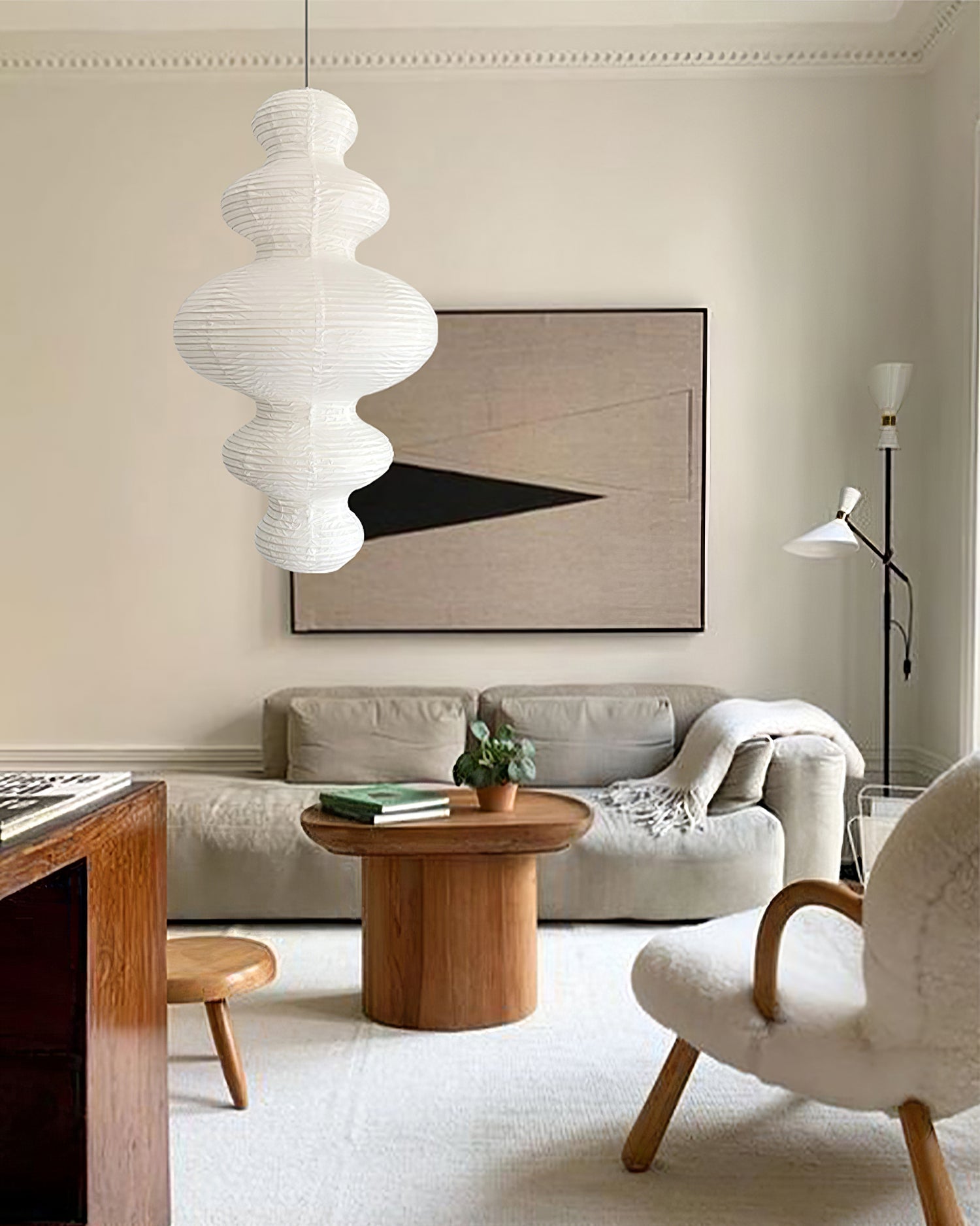 Akari Juni Pendant Swag Lamp - Modern Japanese Paper Light Fixture for Bedroom, Living Room & Dining Room Decor