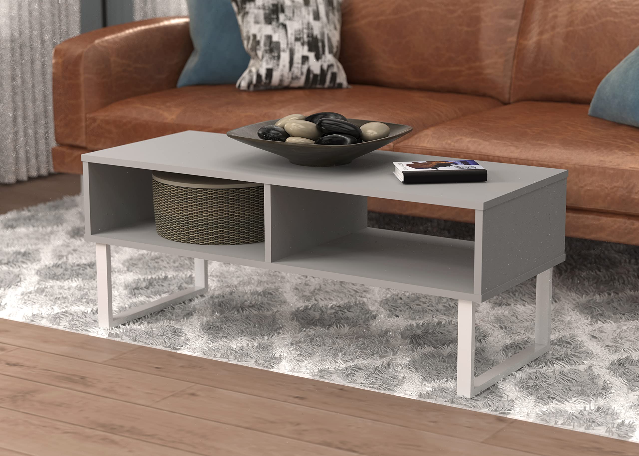 ClosetMaid 4962 Rectangular Wood Coffee Table with Storage Shelves, Taupe Finish - Modern Living Room Furniture for Small Spaces, Home Office & Apartment Decor