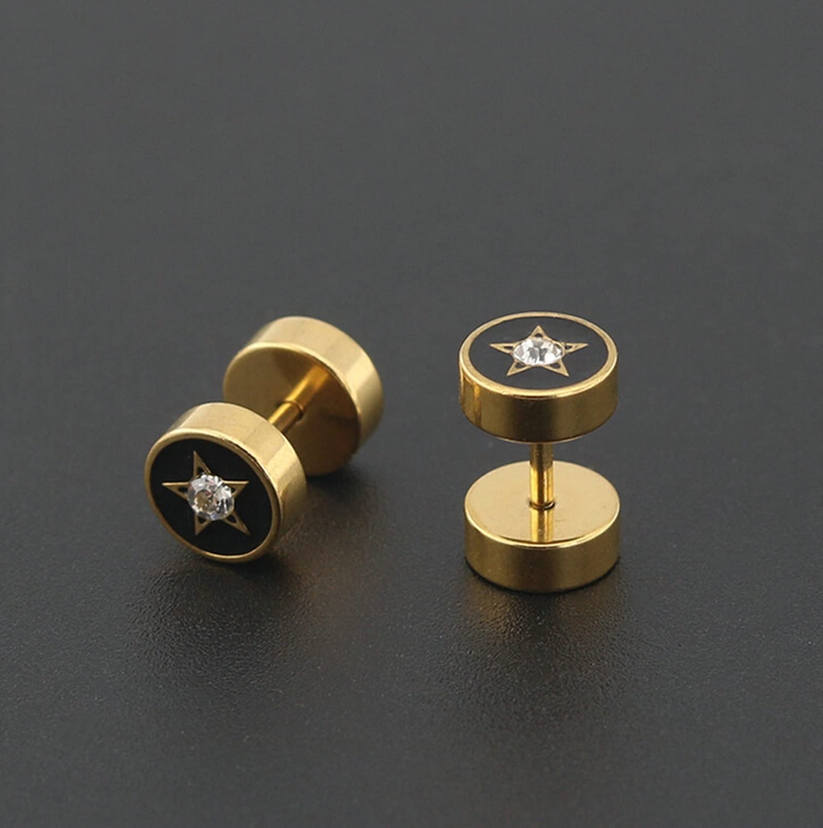 Stainless Steel Stud Earrings for Men & Women - Silver, Black, Gold Star with Cubic Zirconia White Stud Earrings Set | Hypoallergenic, Durable Jewelry for Everyday Wear, Parties & Gifts