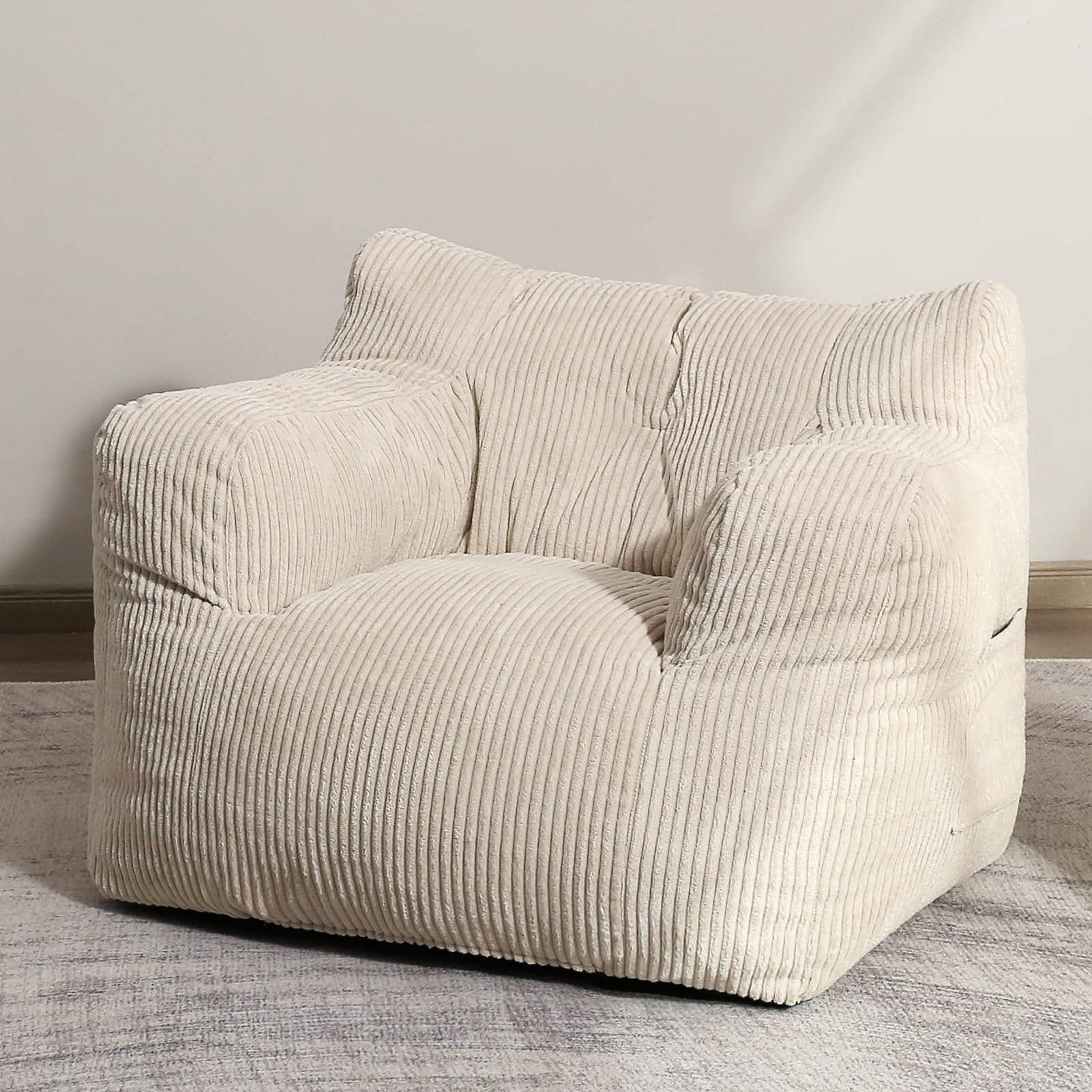 HIGOGOGO Bean Bag Chair Sofa - Extra Large Comfy Lazy Chair with Pocket Armrests for Living Room, Bedroom, Gaming & Reading - Soft Beige Fabric for Ultimate Relaxation | Perfect for College Dorms, Home Theater & Kids Playroom