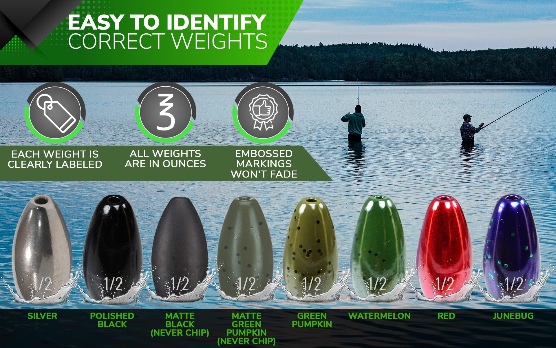 Reaction Tackle Tungsten Flipping Weights for Bass Fishing - Heavy Cover Punching Sinkers - Freshwater & Saltwater Compatible - Texas & Carolina Rig Weights - Size Stamped for Easy Identification - Perfect for Flipping, Pitching, and Punching Through Vegetation