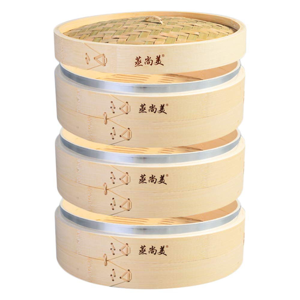 Premium 3-Tier Bamboo Steamer with Stainless Steel Bands - Perfect for Asian Cooking, Steaming Buns, Dumplings, Vegetables, Fish & Rice - Ideal for Home Kitchens & Restaurants