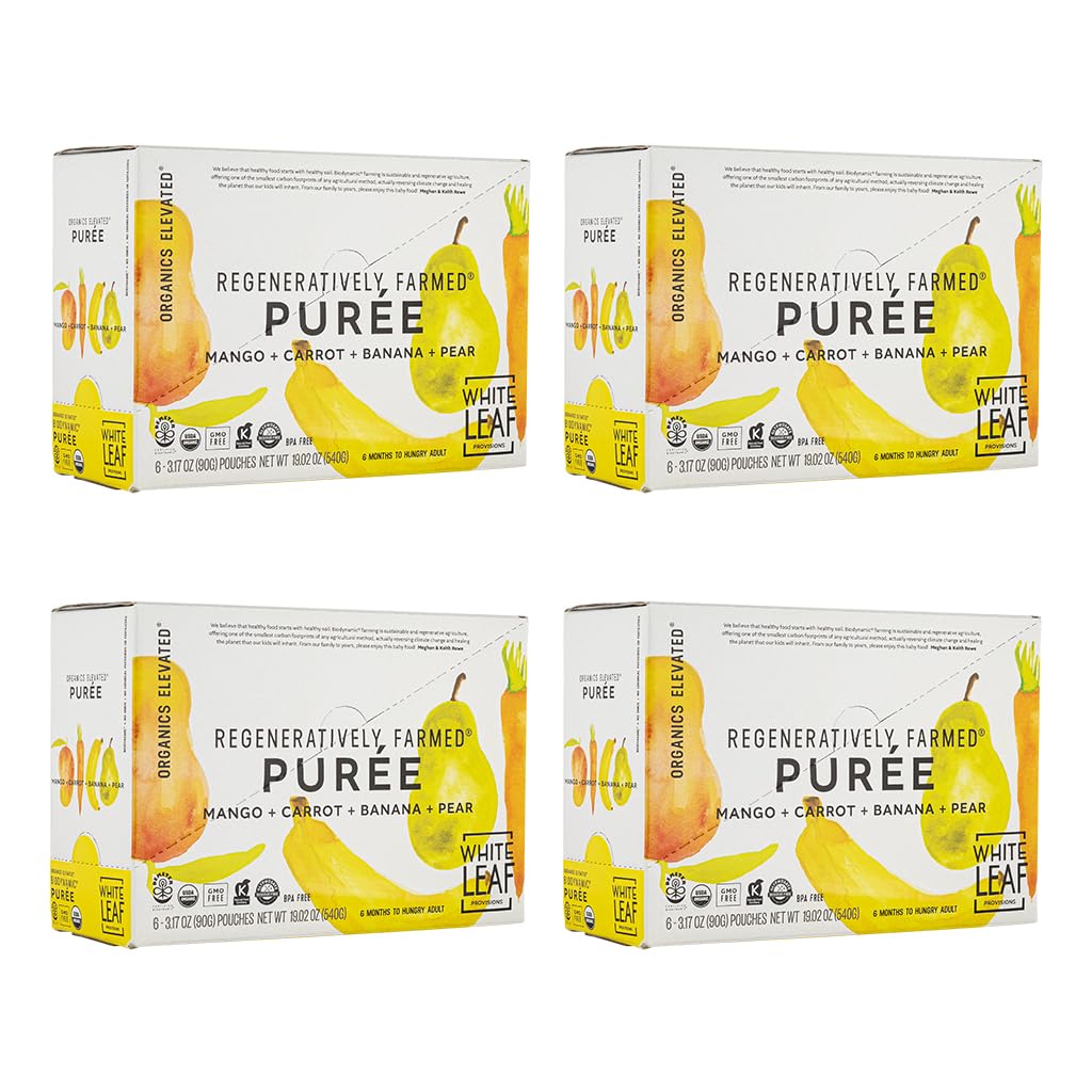 Organic Baby Food Pouches by White Leaf Provisions - USDA Certified, Non-GMO, BPA Free Squeezable Toddler Snacks - 24 Pack (90g Each, Mango Carrot Banana Pear) - Healthy On-the-Go Meals for Babies & Toddlers