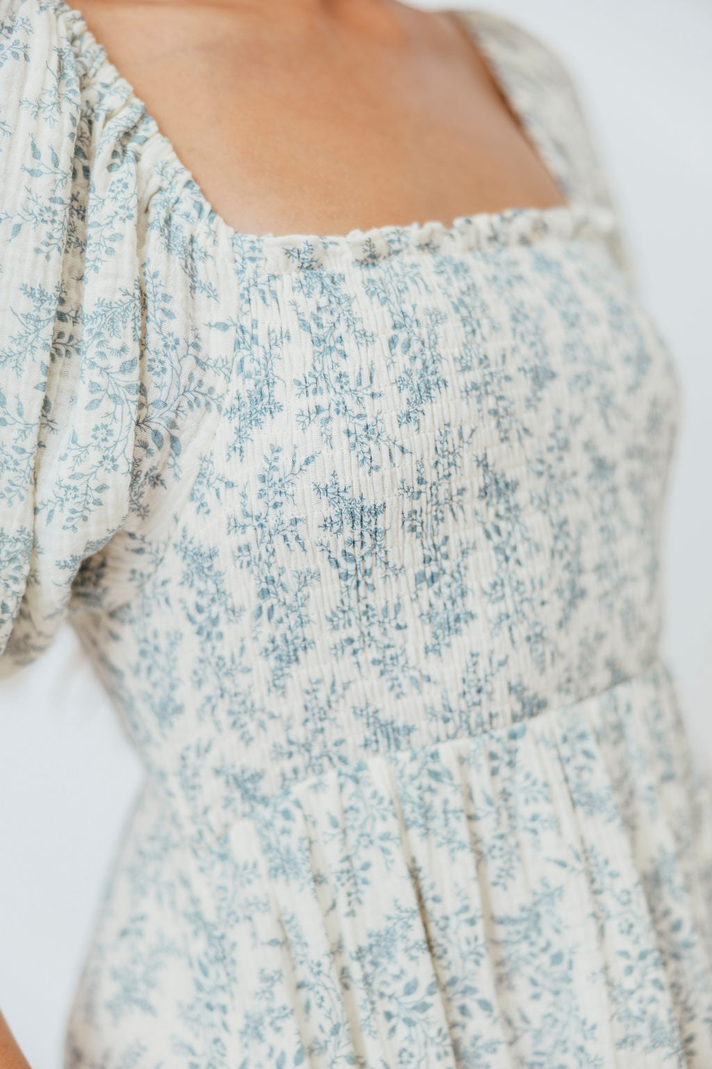 Livvy 100% Cotton Maxi Dress - Blue Foliage Print, Flowy Long Summer Dress for Women, Perfect for Beach Vacations, Garden Parties & Casual Outings