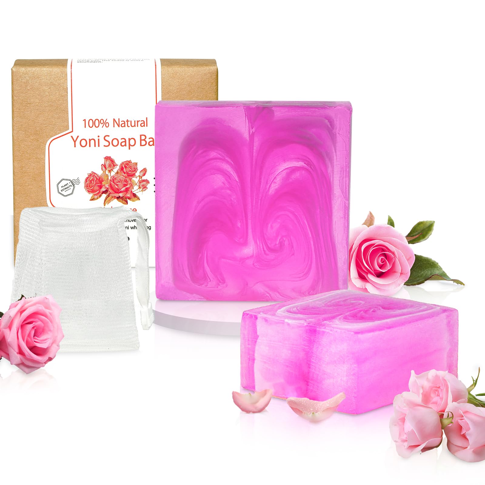 Organic Yoni Soap Bar (2-Pack) - pH Balanced Feminine Wash for Women, Natural Vaginal Deodorant & Intimate Care Soap, Handmade with Bubble Net (3.53 oz) - Perfect for Daily Hygiene & Gentle Cleansing