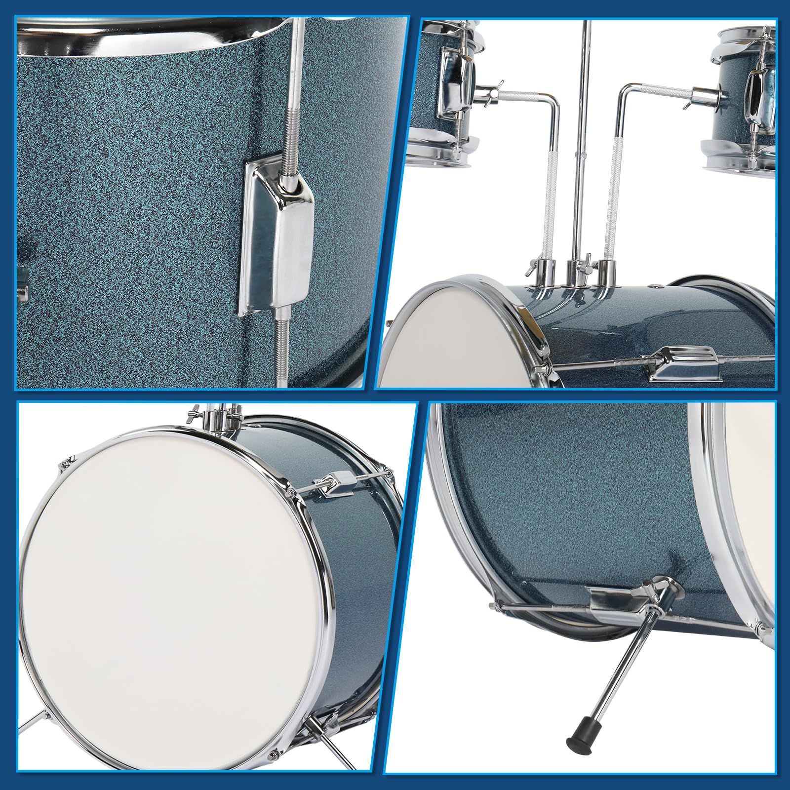 Ktaxon 5-Piece Complete Junior Drum Set - 14 Inch Kids Drum Kit with Throne Stool, Pedal & Drumsticks - Beginner Musical Instrument with Cymbal, Hi-Hat, Floor Tom & Snare Drum (Blue) - Perfect for Kids Music Lessons, Birthday Gifts & Home Practice