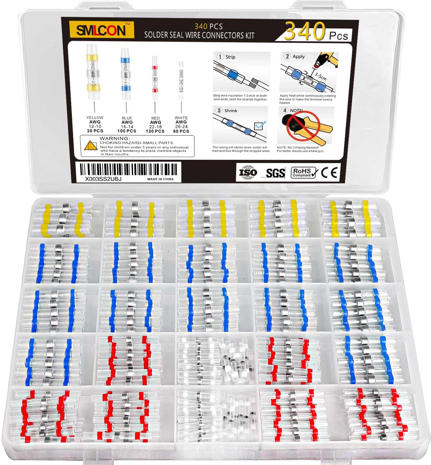 340PCS Waterproof Heat Shrink Solder Seal Wire Connectors Kit - Marine Grade Insulated Butt Connectors for Automotive, Boat, Truck Electrical Repairs | Weatherproof Wire Joint Solution for Outdoor & Harsh Environments