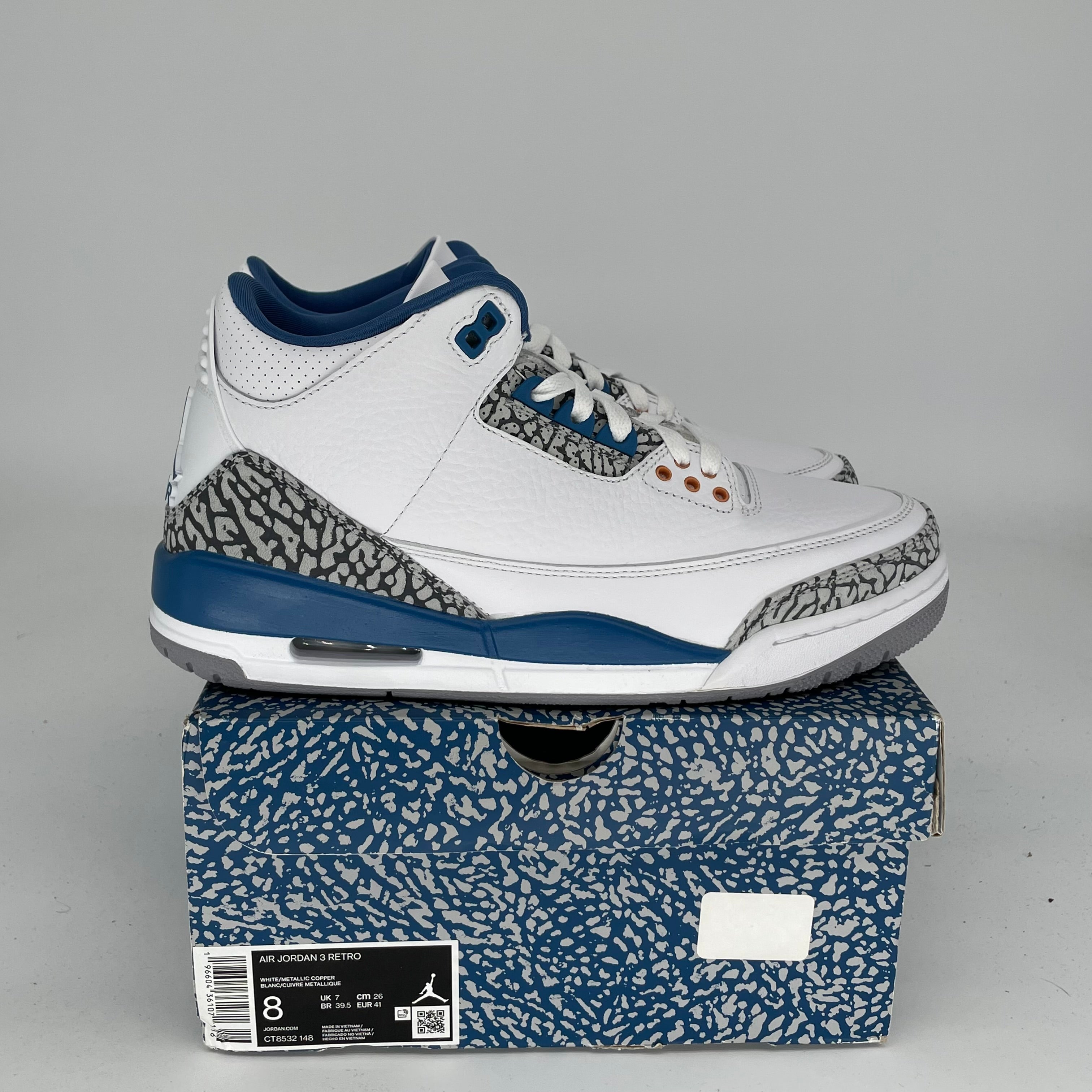 AIR JORDAN 3 WIZARDS Basketball Shoes Men's Size 8 - CT8532-148 Retro Sneakers for Casual Wear & Street Style