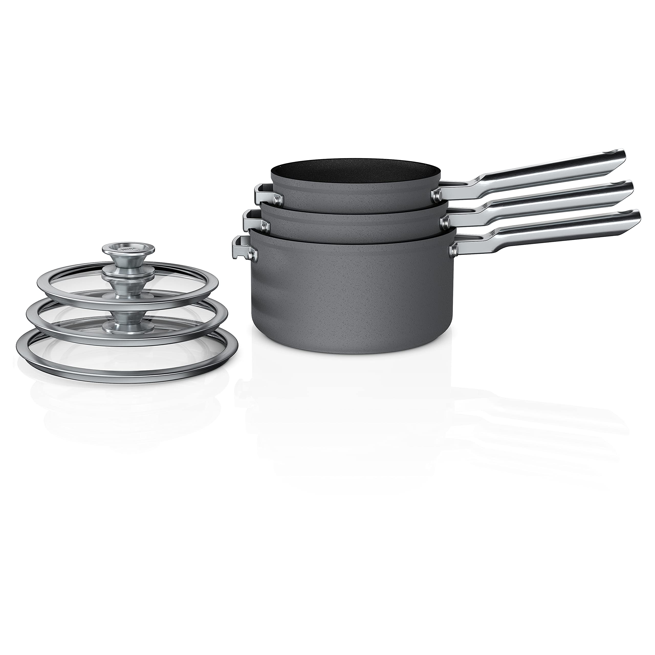 Ninja Foodi NeverStick Premium 6-Piece Hard-Anodized Nonstick Saucepan Set with Glass Lids | Scratch-Resistant Nesting System | Oven Safe to 500°F | Slate Grey | Perfect for Cooking, Baking & Meal Prep