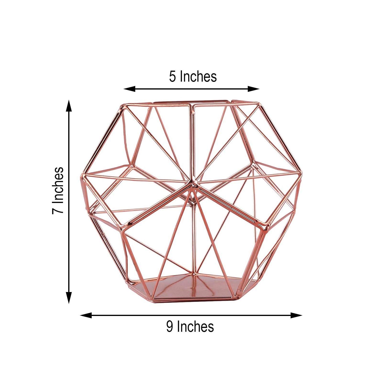 7-Inch Rose Gold Geometric Candle Holder Vase - Elegant Wedding Centerpiece, Party Decor, Home & Event Decoration Supplies - Perfect for Tablescapes, Bridal Showers & Romantic Ambiance