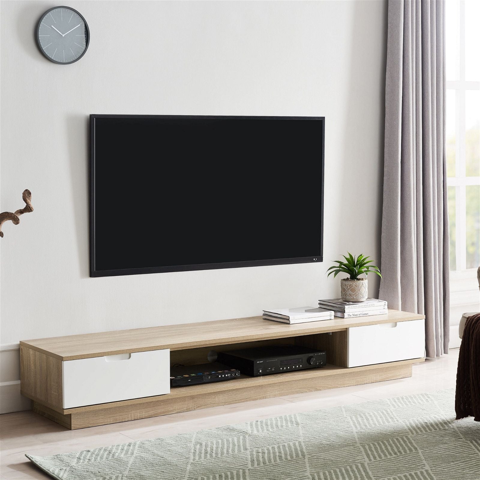DELUX 200cm Low Line Oak TV Stand Entertainment Center by Tauris™ - Perfect for Living Room, Bedroom & Home Theater Setup
