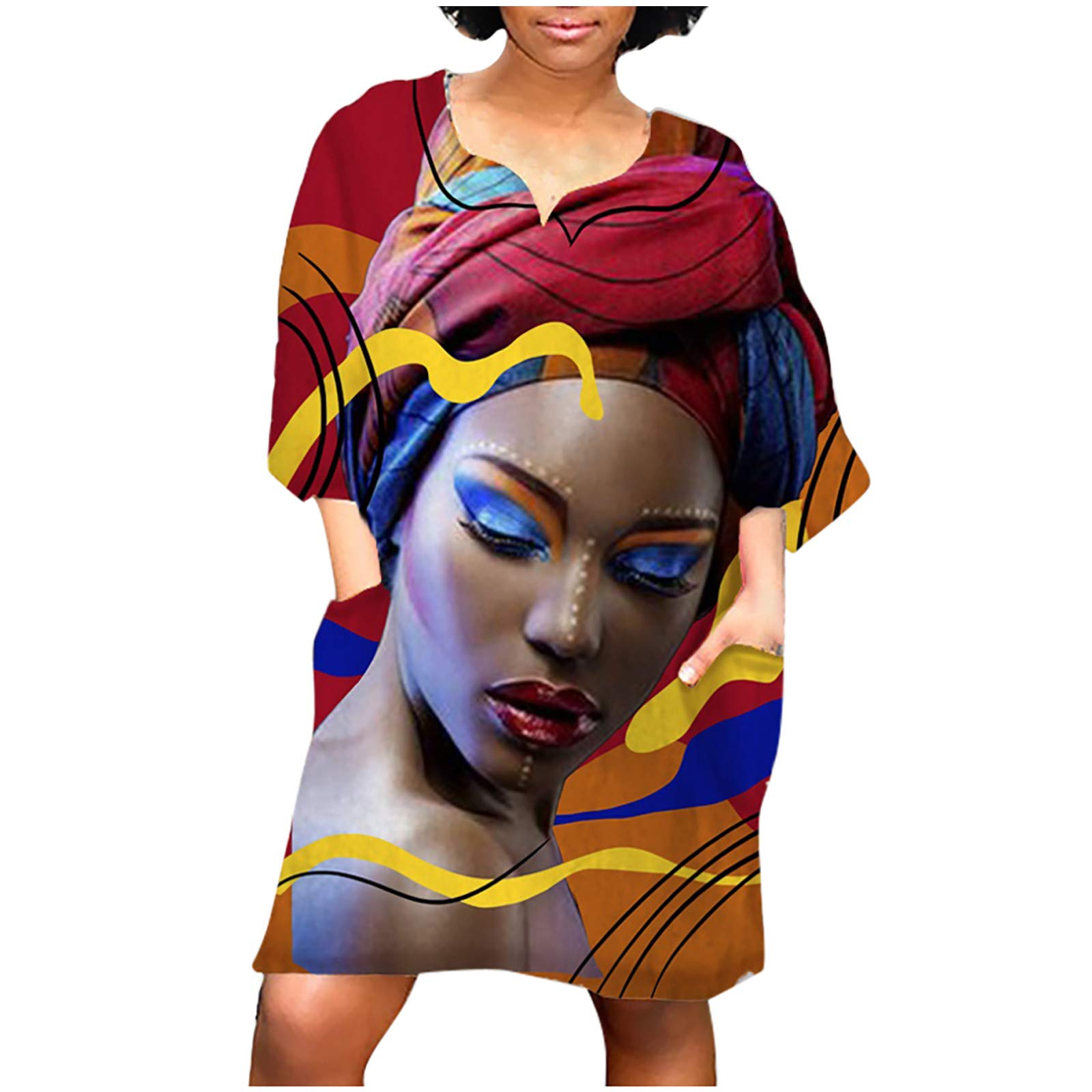 Vintage African Print Mini Dress for Women - Casual Short Sleeve Midi Dress with Unique Tribal Pattern | Perfect for Summer Outfits, Beach Vacations & Boho Fashion