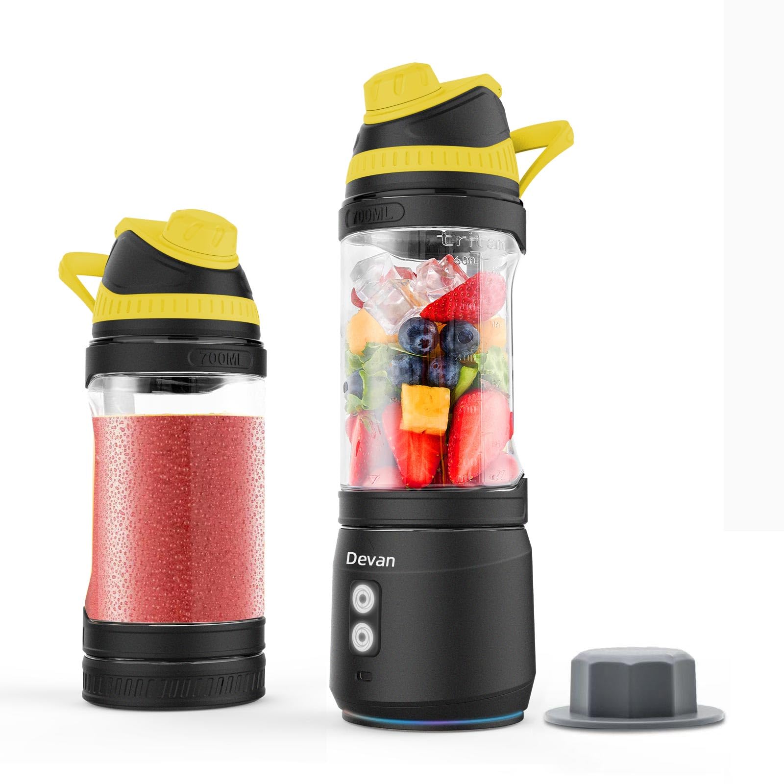 Portable USB-C Rechargeable Blender for Smoothies, Protein Shakes & Juices - 24oz BPA-Free Electric Mixer with Anti-Jamming Technology & Travel Lid - Perfect for Kitchen, Gym, Office & Outdoor Activities (Black Base Yellow Lid)