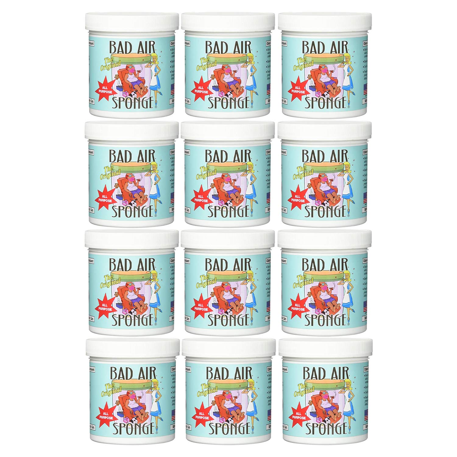 Bad Air Sponge Air Odor Absorber - 14 oz (12 Pack) - Blue - Eliminates Household, Bathroom & Pet Odors - Ideal for Homes, Offices & Cars
