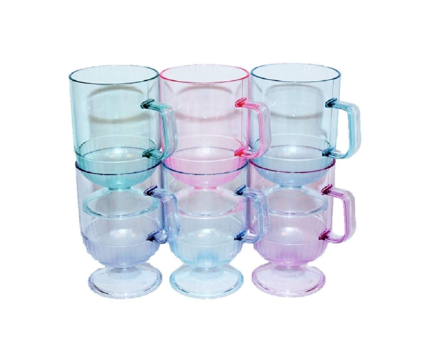 Pastel Rainbow Watercolor Acrylic Mugs - Set of 6 Colorful Preludio Drinking Cups for Coffee, Tea & Hot Beverages | BPA-Free, Durable & Dishwasher Safe | Perfect for Home, Office & Gifts