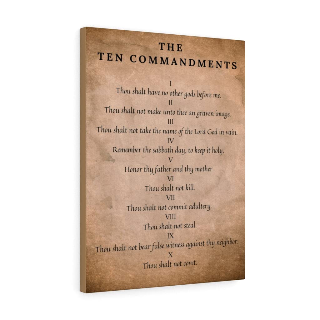 10 Commandments Christian Wall Art - Brown Canvas Bible Verse Decor for Home, Church & Office - Express Your Love with Inspirational Scripture Gifts