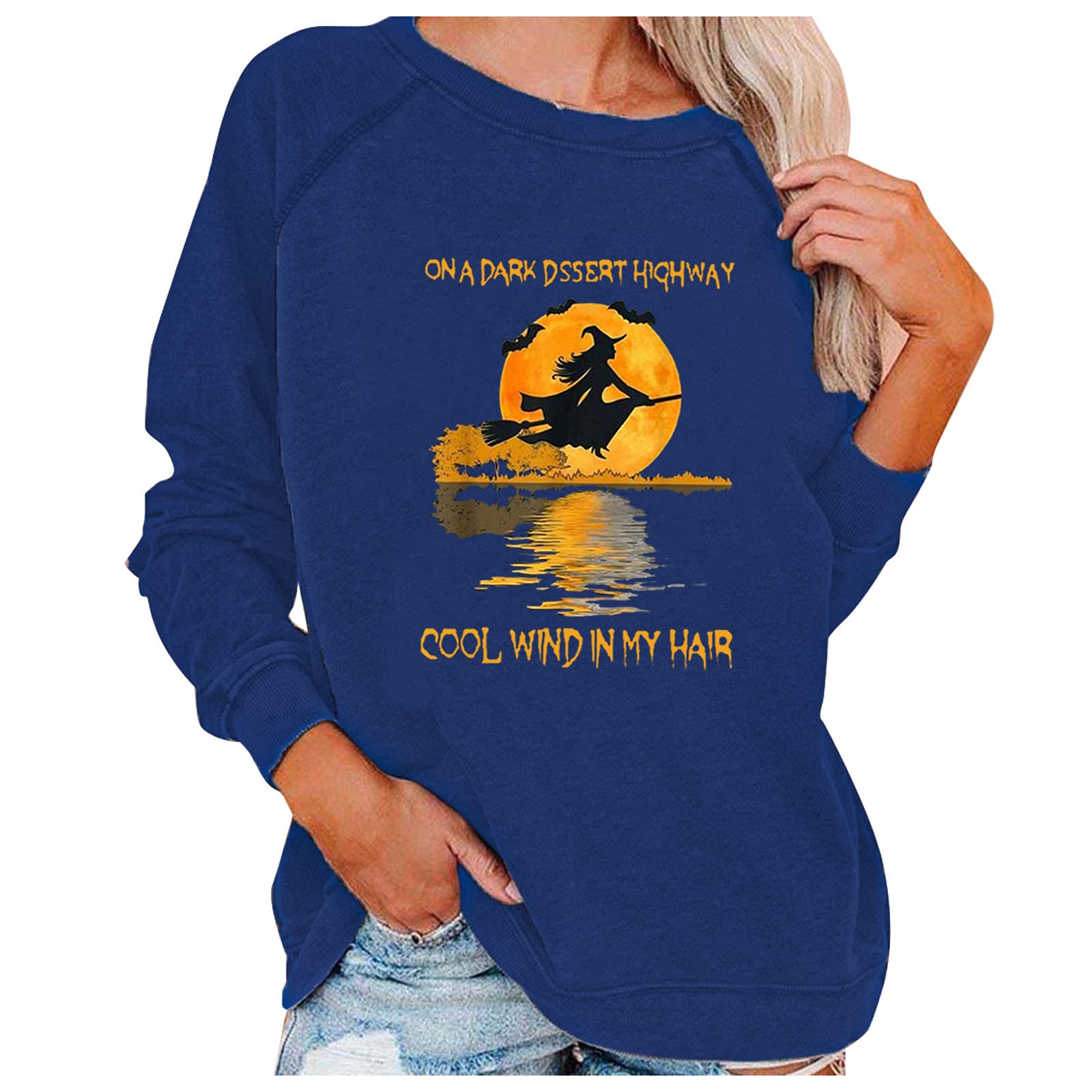 FMCHICO Women's Halloween Pumpkin Print Long Sleeve Sweatshirt - Lightweight Casual Pullover Top for Fall, Thanksgiving & Cozy Autumn Outfits
