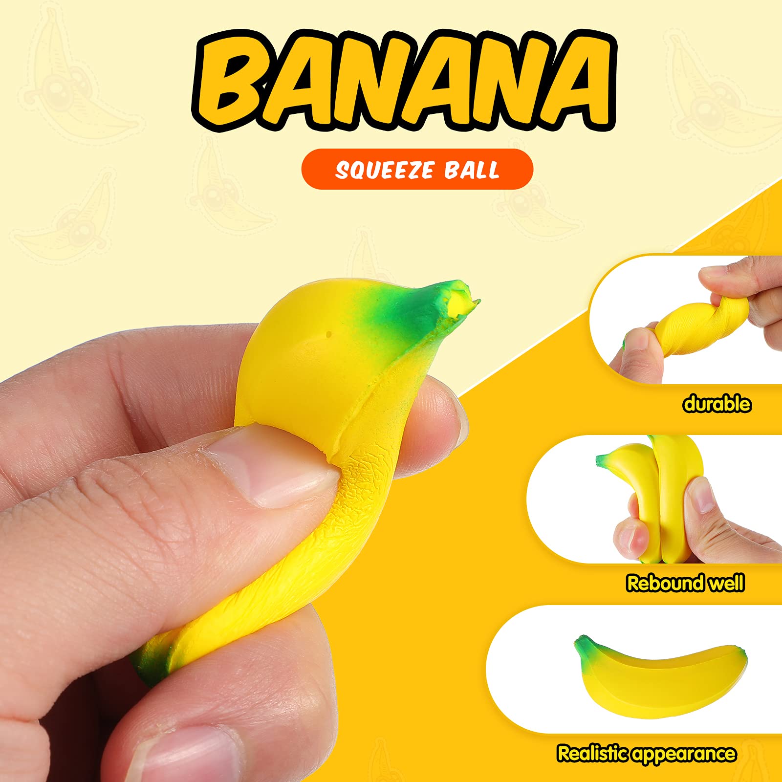 Jerify 100 Pcs Stretchy Banana Stress Relief Toys - Realistic PU Foam Fidget Toys for Adults & Teens (2.36 Inch) - Perfect for Anxiety Relief, Office Desk, Classroom & Party Favors